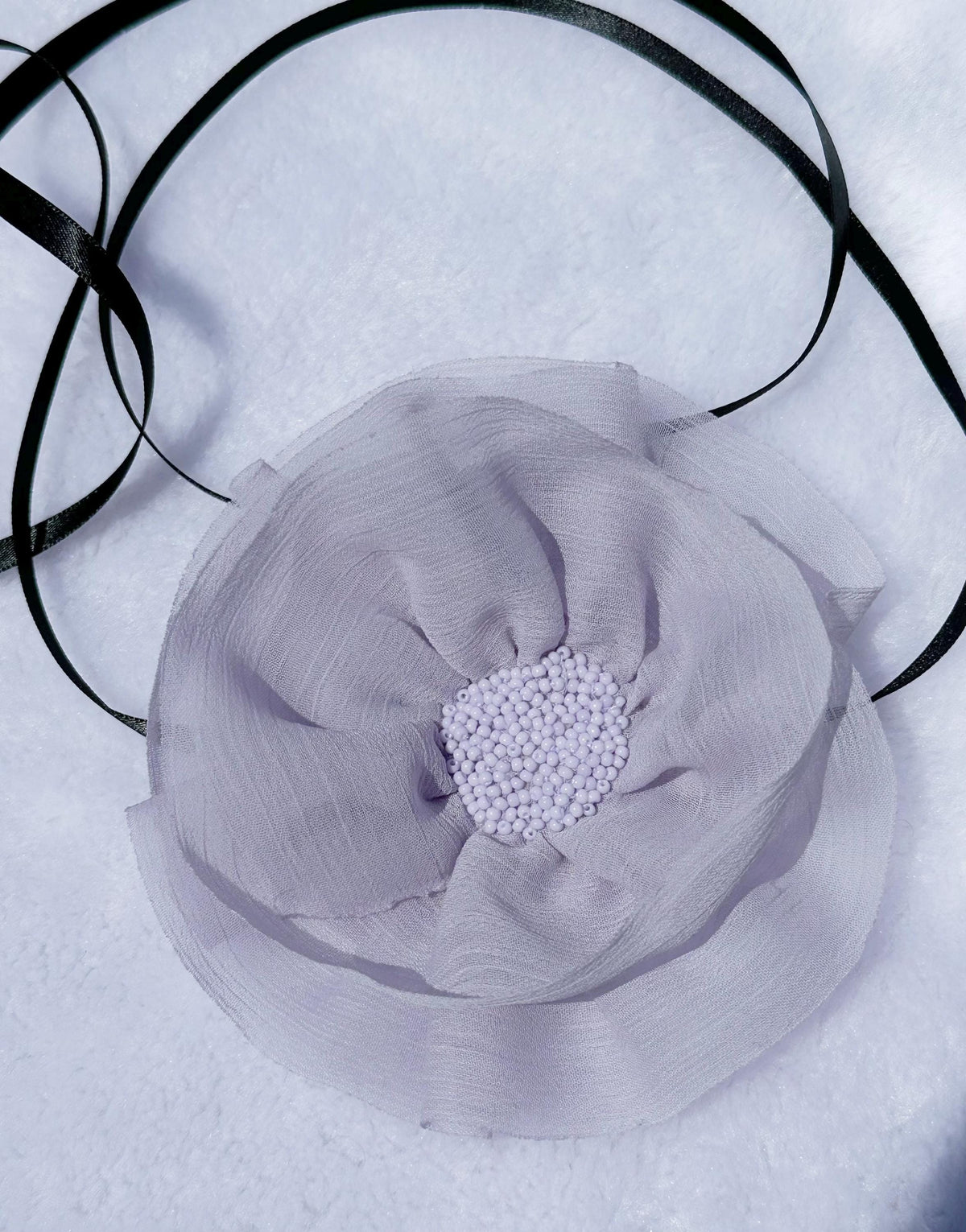 Handmade Peach Ribbon Flower Choker: Black Velvet Vintage Necklace