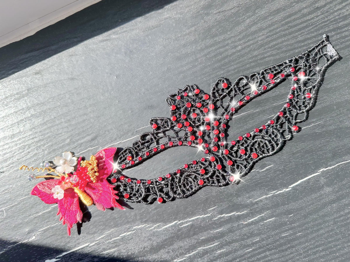 Luxury Handmade Butterfly Masquerade Mask, Red Rhinestone Venetian Mask, Fairy Ball Mask, Costume Party Gift for Women