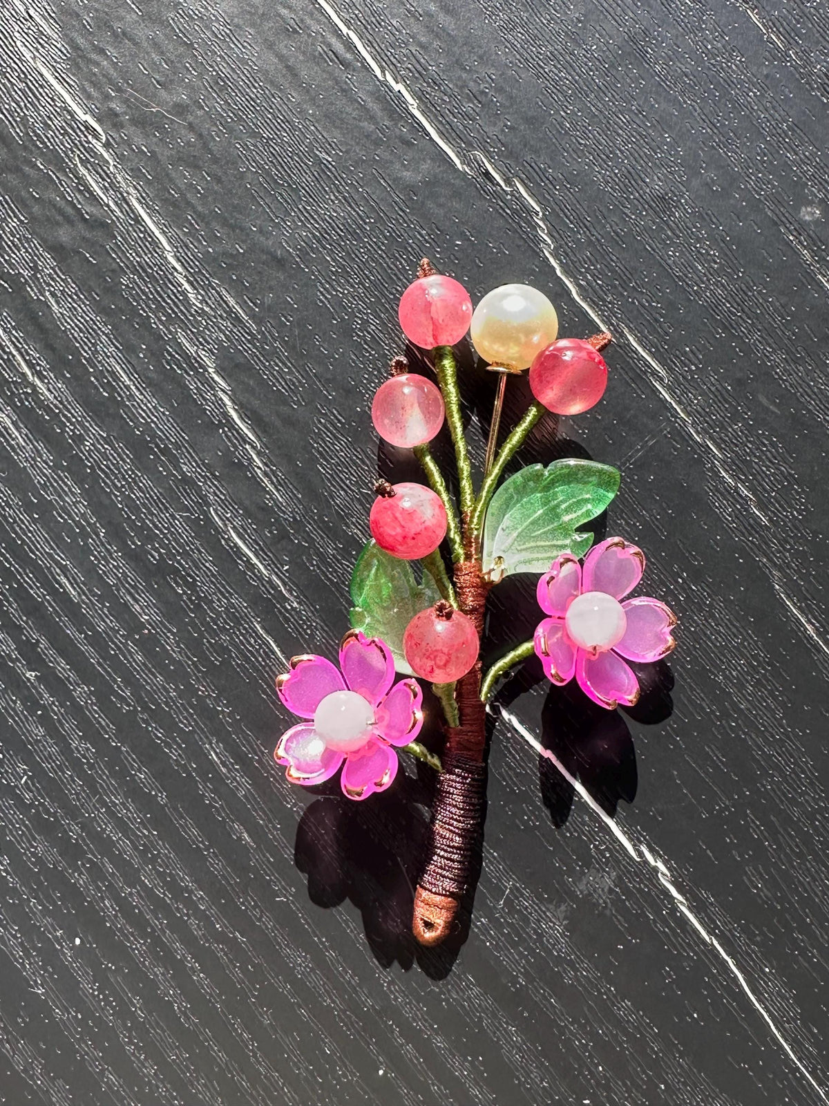 Handmade Flower Brooch,Elegant Floral Pin, Cherry Blossom Jewelry,Gift for Her, Artisan Statement Brooch