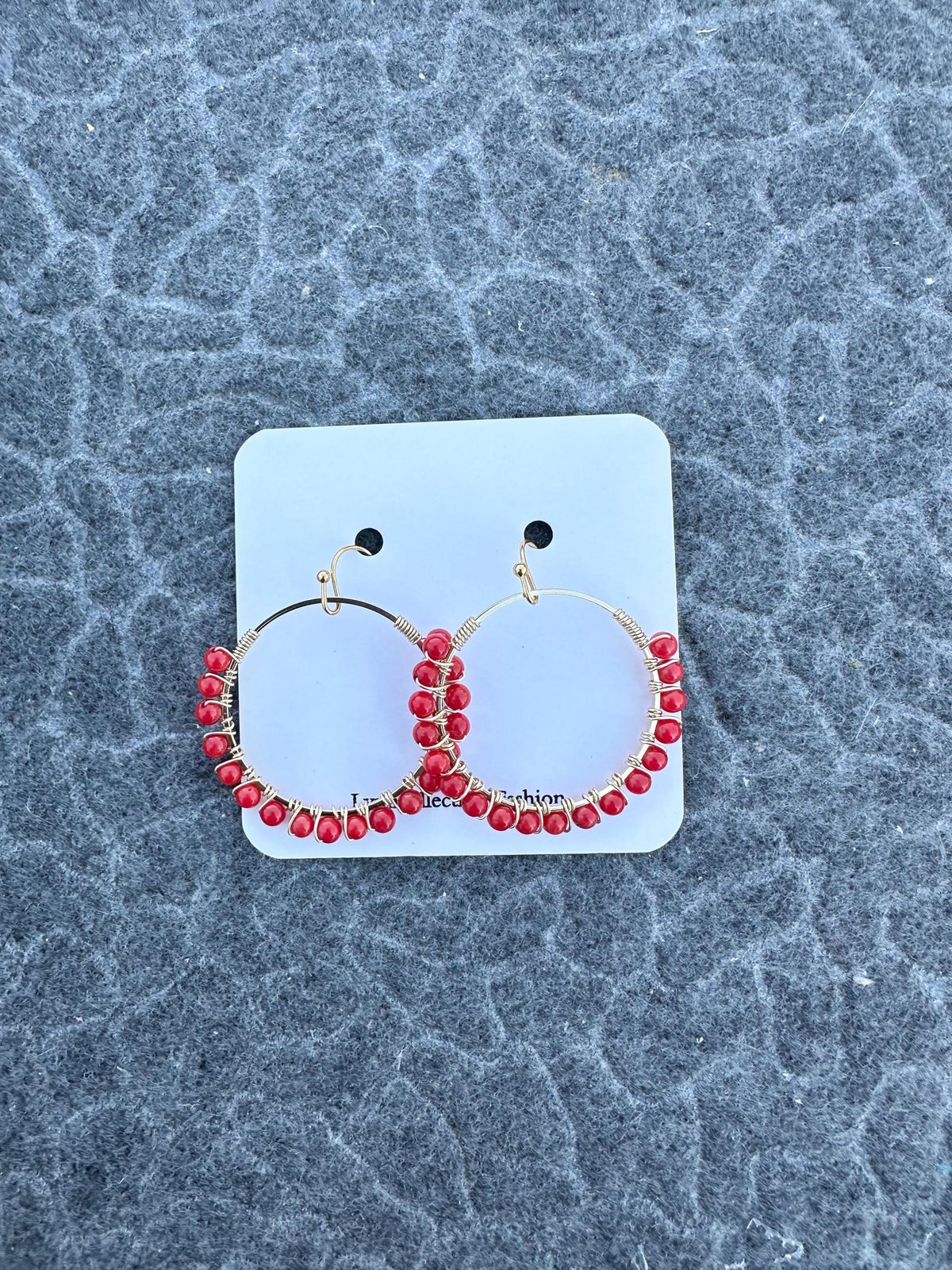 Handmade Red Coral Hoop Earrings: Gold Plated, Nickel Free