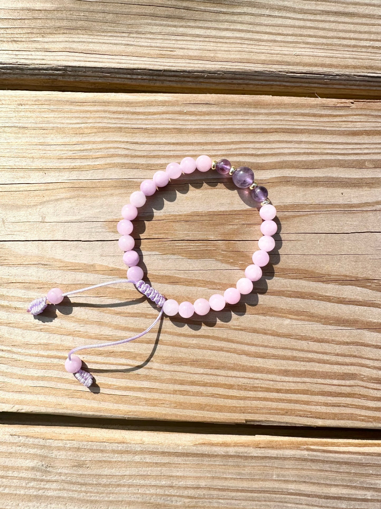 Natural Stone Beads 6mm Natural Kunzite with Amethyst with Elastic stretches for a secure, easy fit Handmade Bracelet, Women bracelet