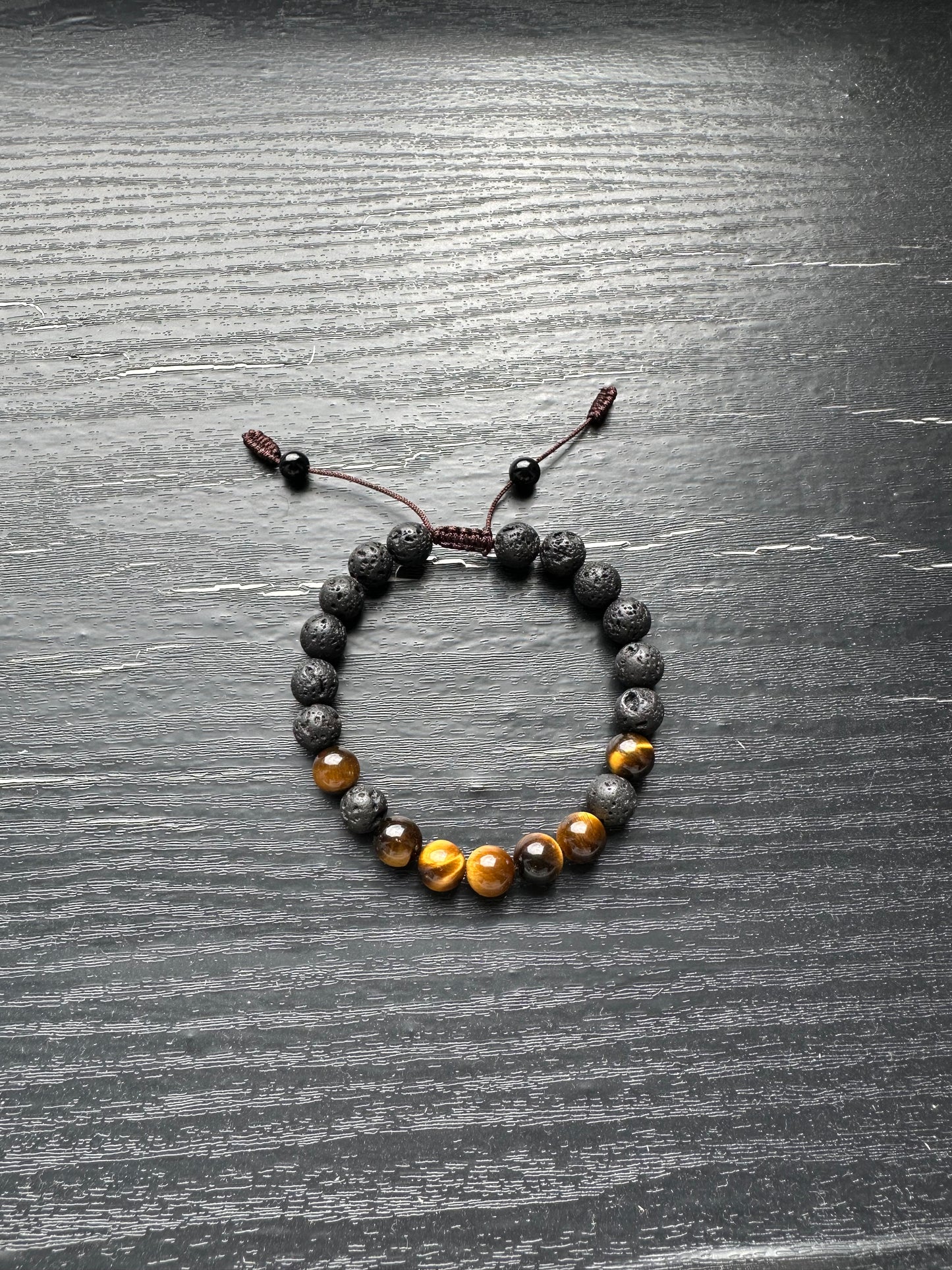 Bracelet For Men Natural Stone Beads 8mm Yellow Tiger Eye and Lava Rock Stretch Bracelets Adjustable Bracelet for Men