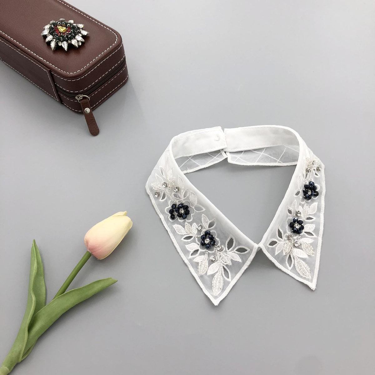 Beaded Black False Collar: Women's Fashion Lapel