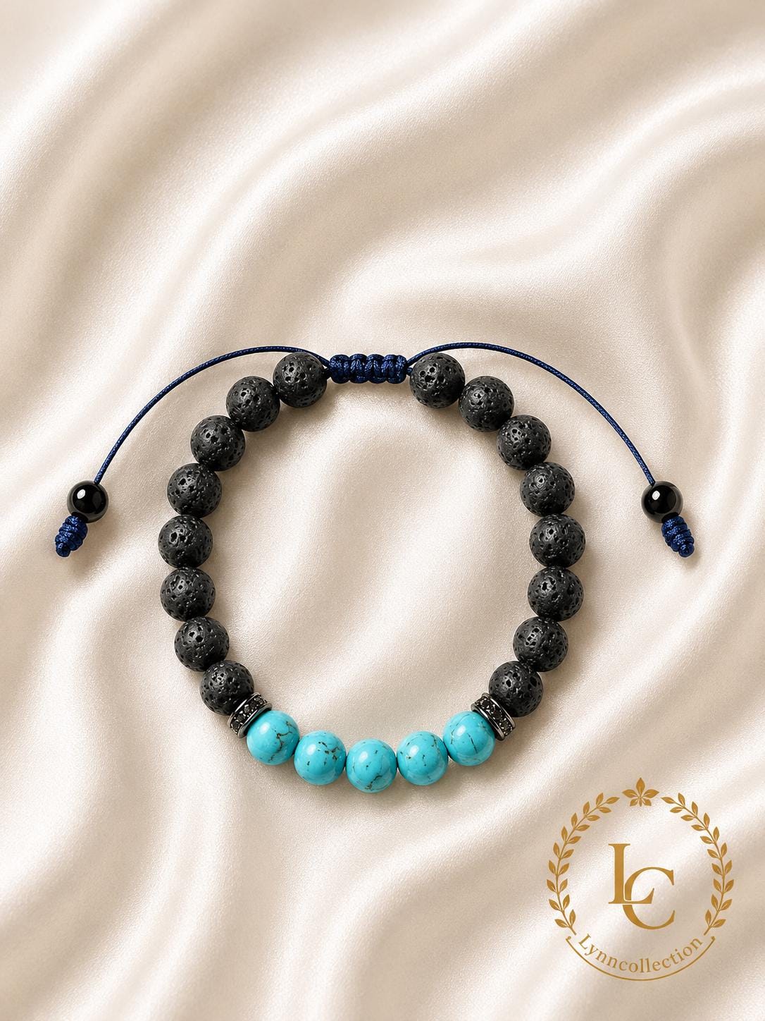 Gemstone Bracelet for HIM OR HER. Black Lava Stone & turquoise Bracelet ,Adjustable Natural Gemstone Bracelet