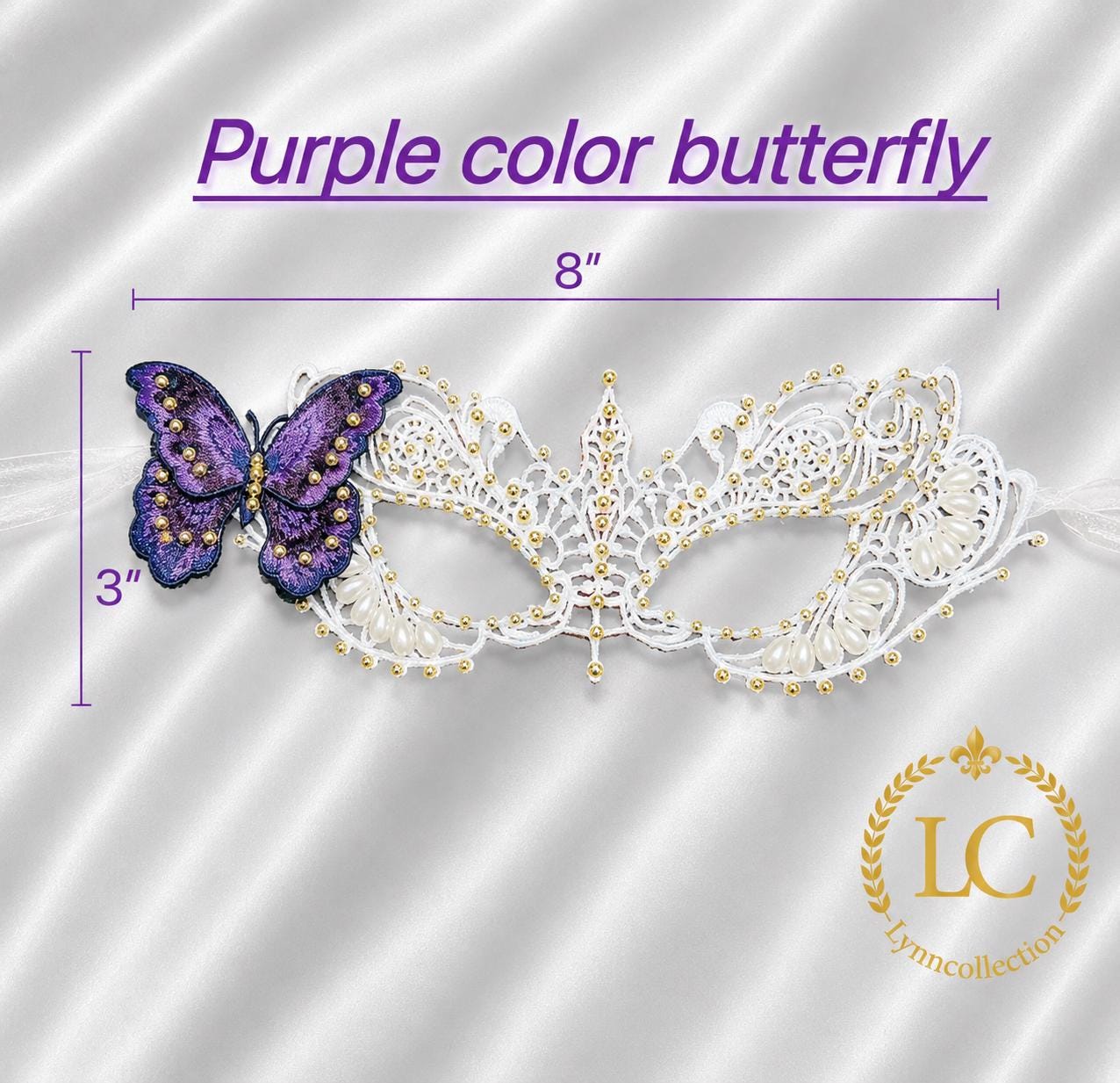 Embroidery butterfly Masquerade Mask, Women's Masquerade Mask, white Mask With gold resin beads and  Butterflies,Masquerade Ball Mask