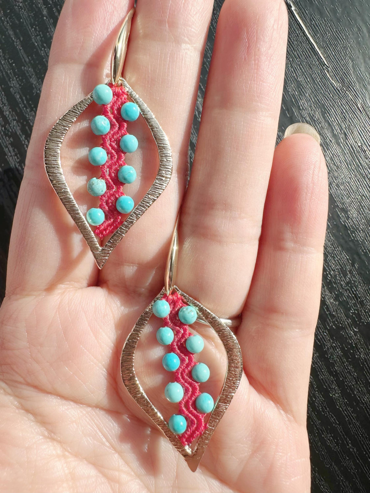 Macrame Turquoise Earrings, 18K Gold Plated, Dangle Earrings