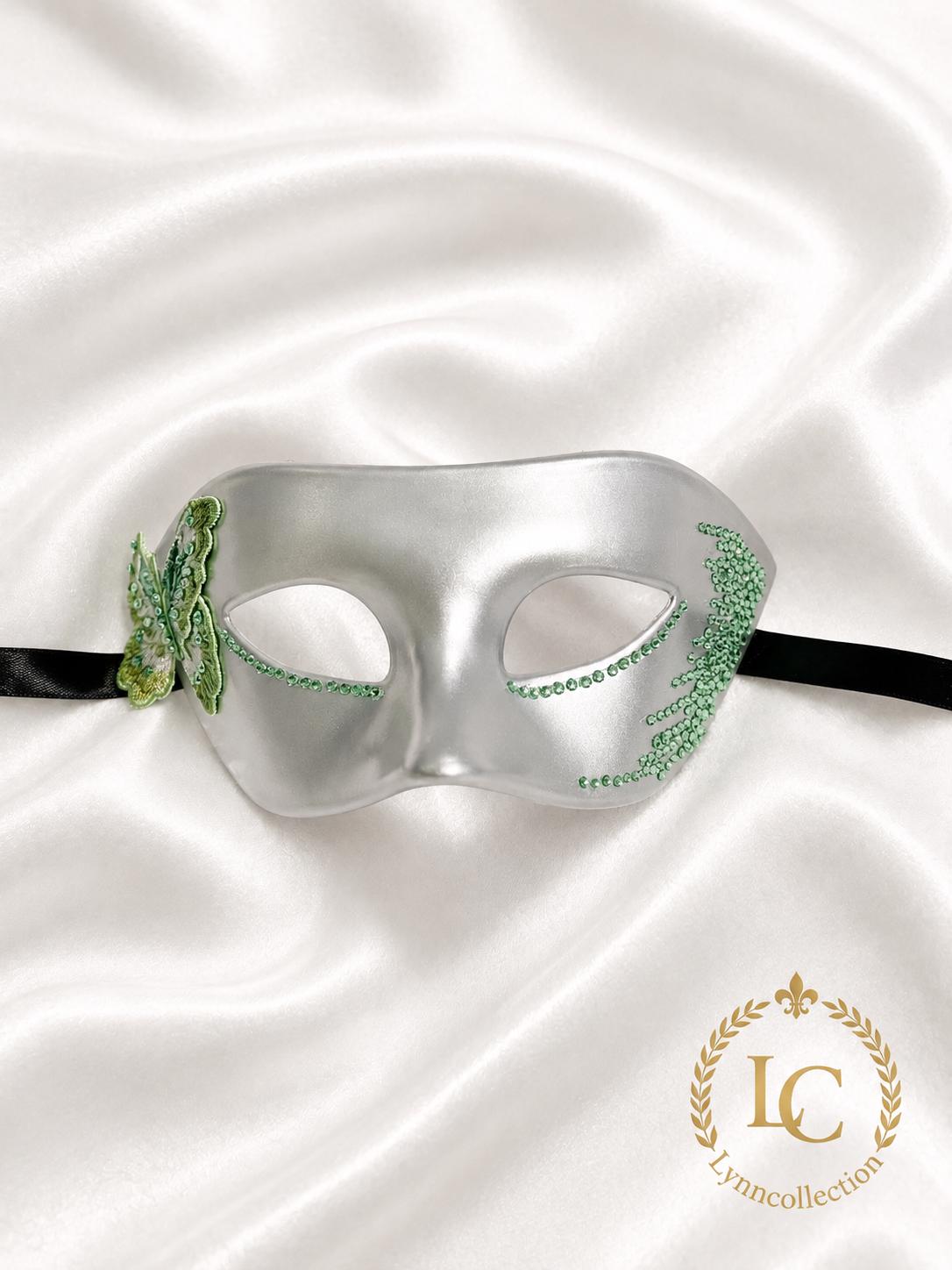 Green Rhinestone Masquerade Mask: Venetian Style Mardi Gras Ball
