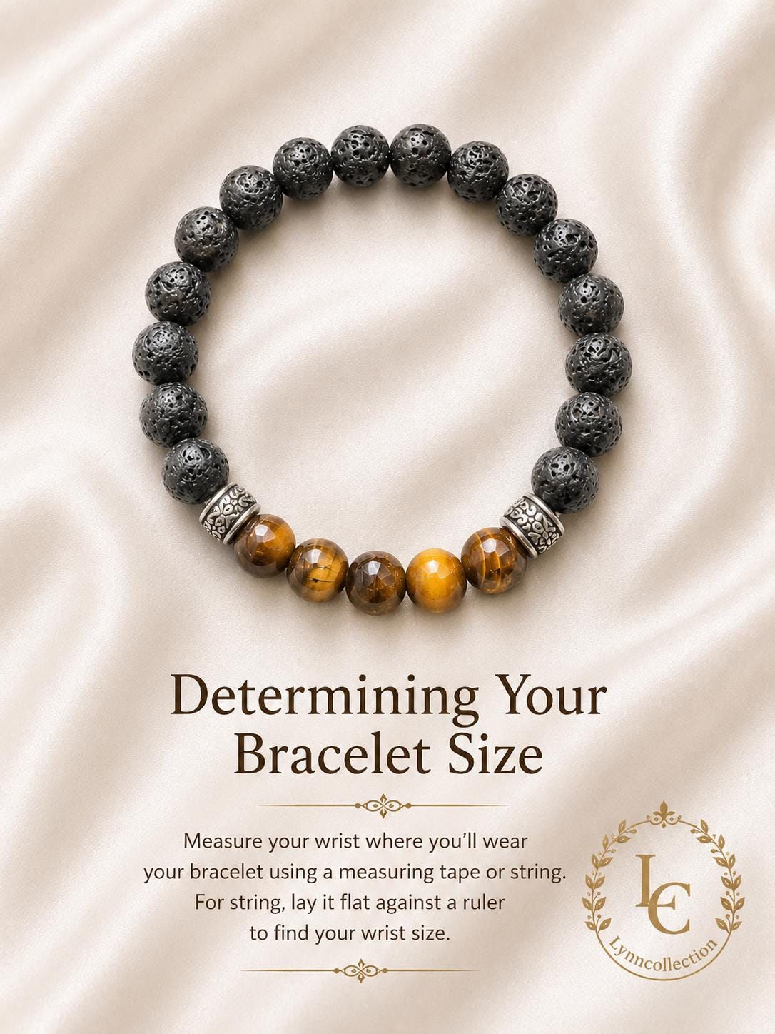 Lava Stone Beaded Bracelet with Yellow Tiger's Eye , Black Volcanic Stone Stretch Bracelet - Gemstone Bracelet for HIM AND HER.