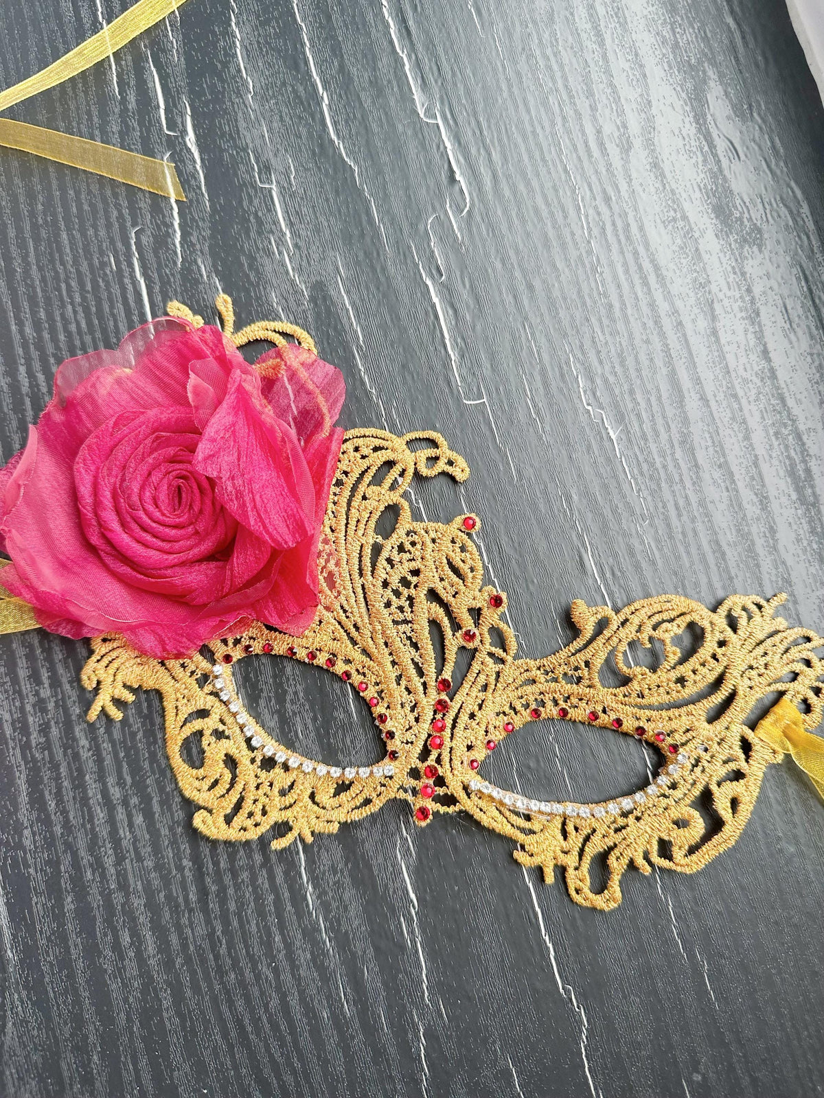 Lace Masquerade Mask with rhinestone and fabric flower,Masquerade Mask, Venetian Lace Eye Mask For Party Prom Ball Costume Mardi Gras