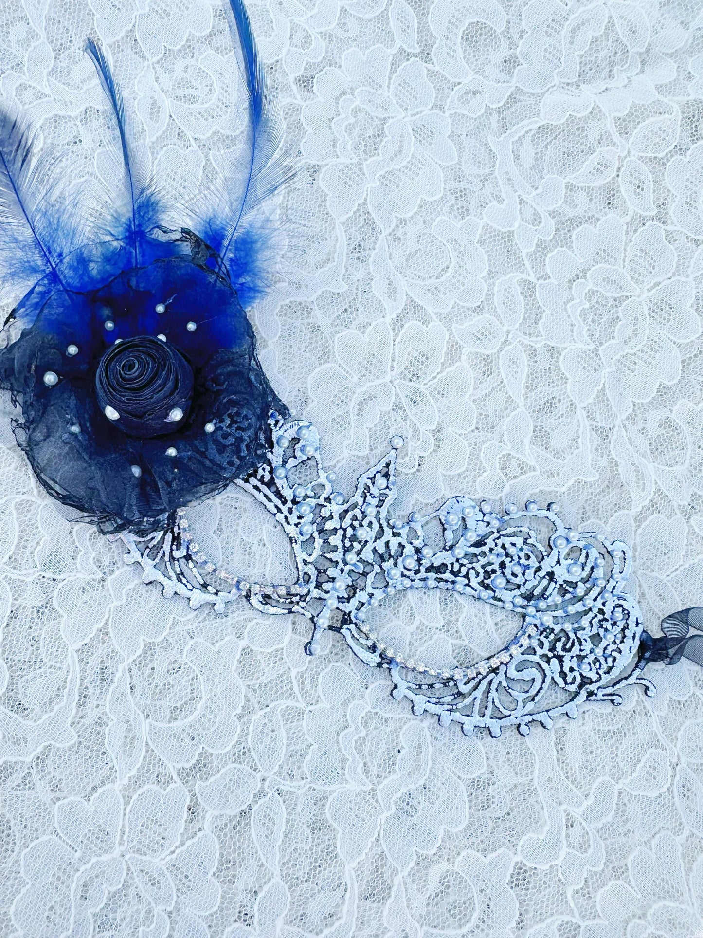 Rainbow color Masquerade Mask with silk flower and white color Resin Pearls , Women's Masquerade Mask, Masquerade Ball Masks, Lace Mask