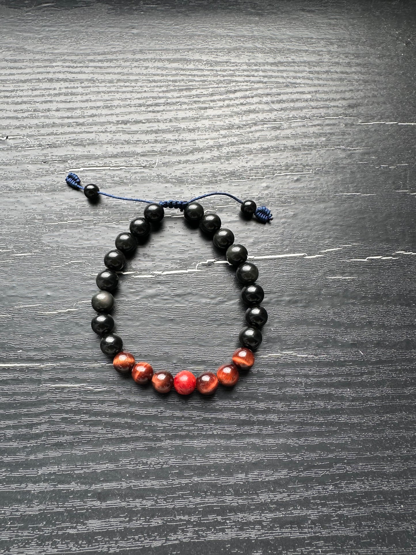 Bracelet For Men Natural Stone Beads 8mm obsidian Bracelet with Red Tiger eye Stretch Bracelets Adjustable Bracelet for Men