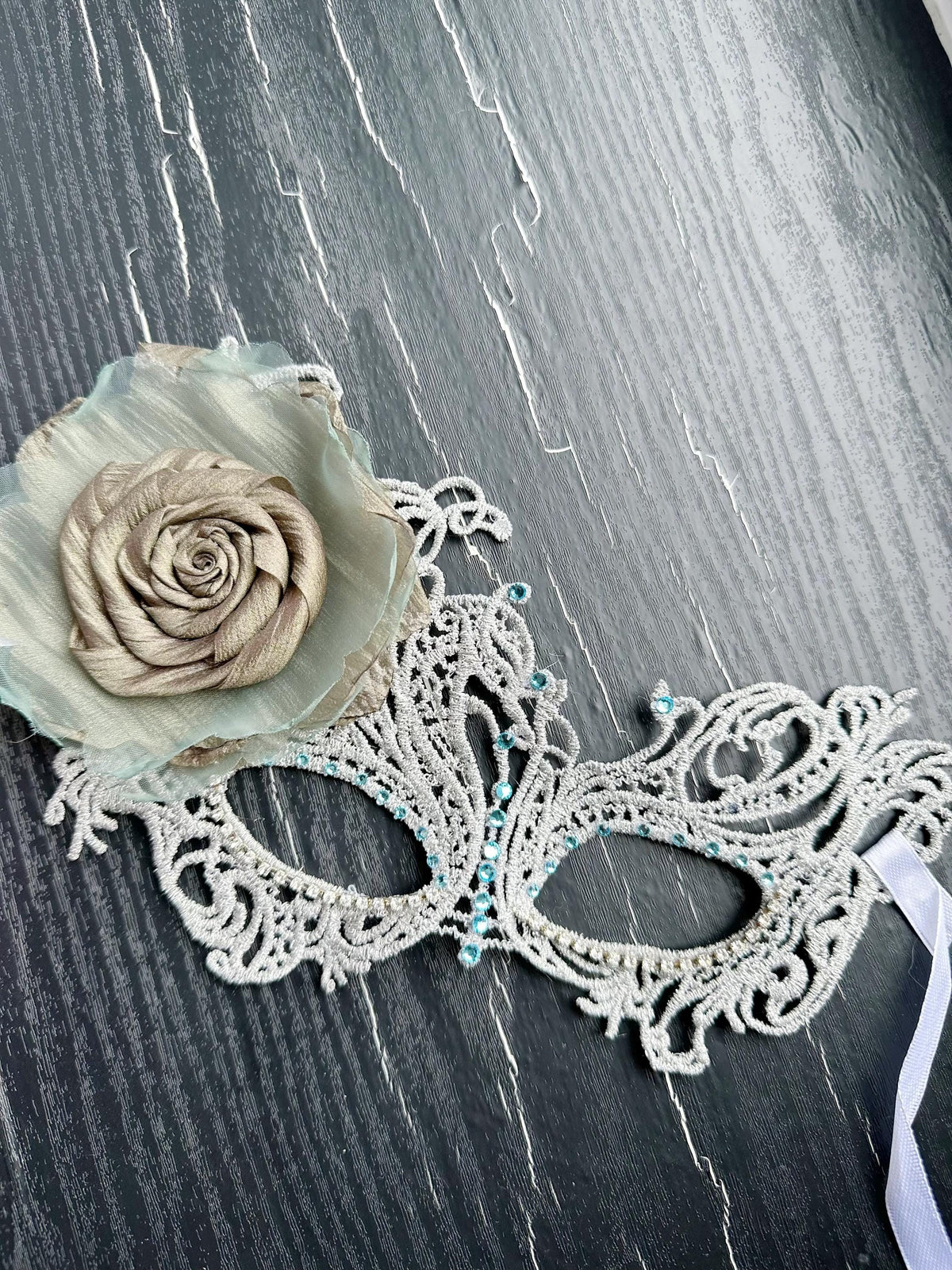 Lace Masquerade Mask with rhinestone and fabric flower,Masquerade Mask, Venetian Lace Eye Mask For Party Prom Ball Costume Mardi Gras
