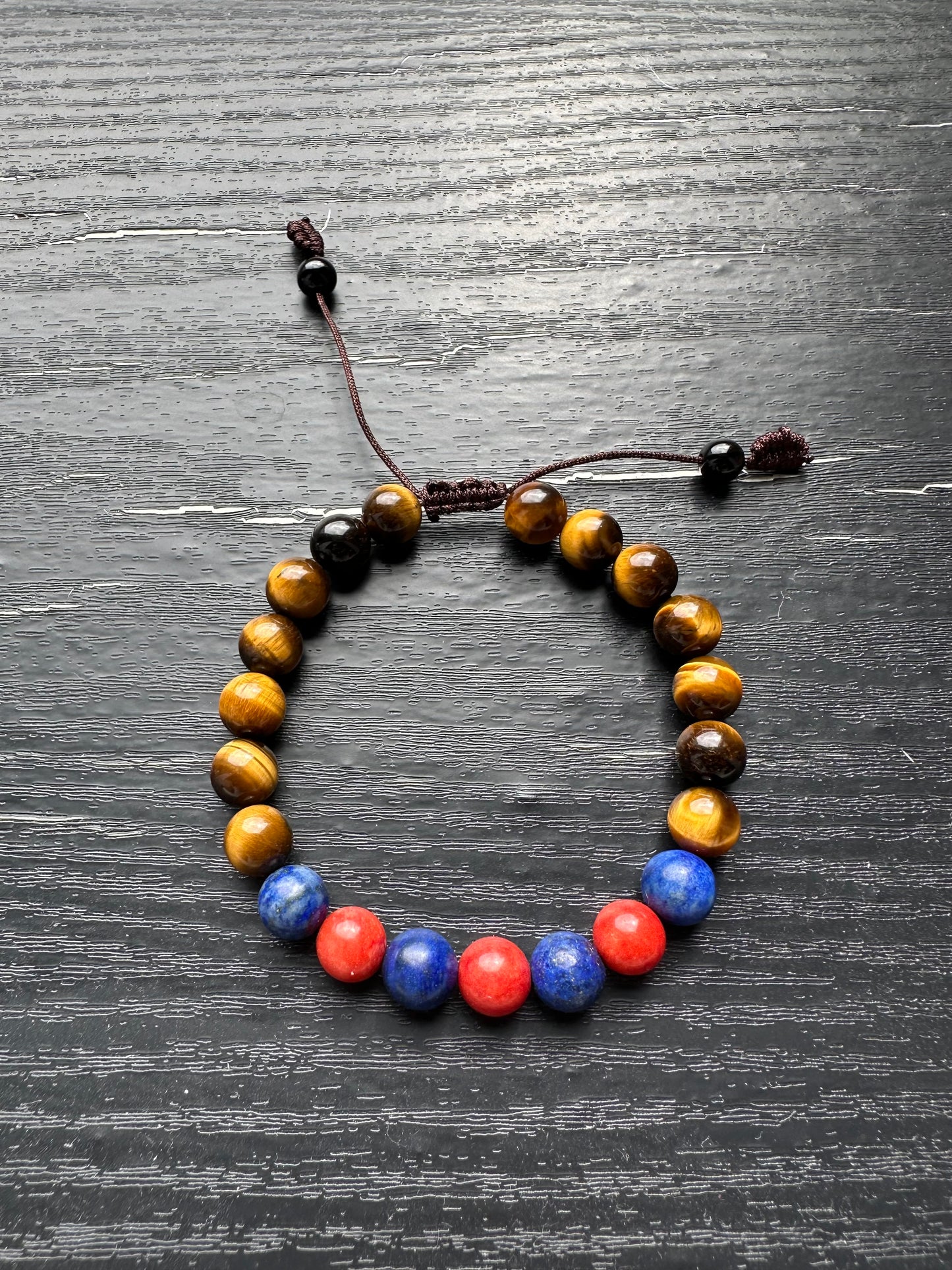 Bracelet For Men Natural Stone Beads 8mm Yellow Tiger Eye, coral and Lapis Lazuli Stretch Bracelets Adjustable Bracelet for Men