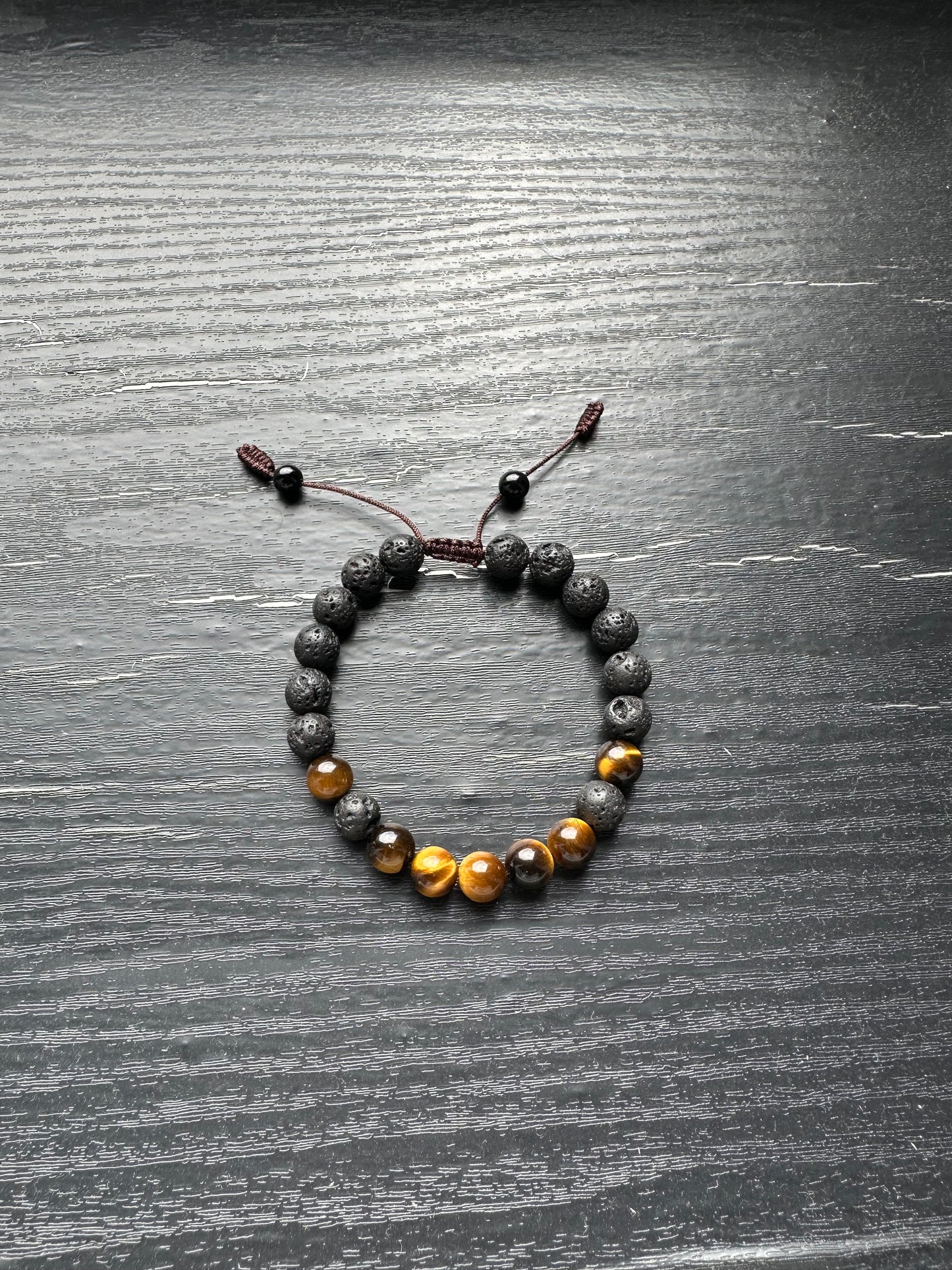 Bracelet For Men Natural Stone Beads 8mm Yellow Tiger Eye and Lava Rock Stretch Bracelets Adjustable Bracelet for Men