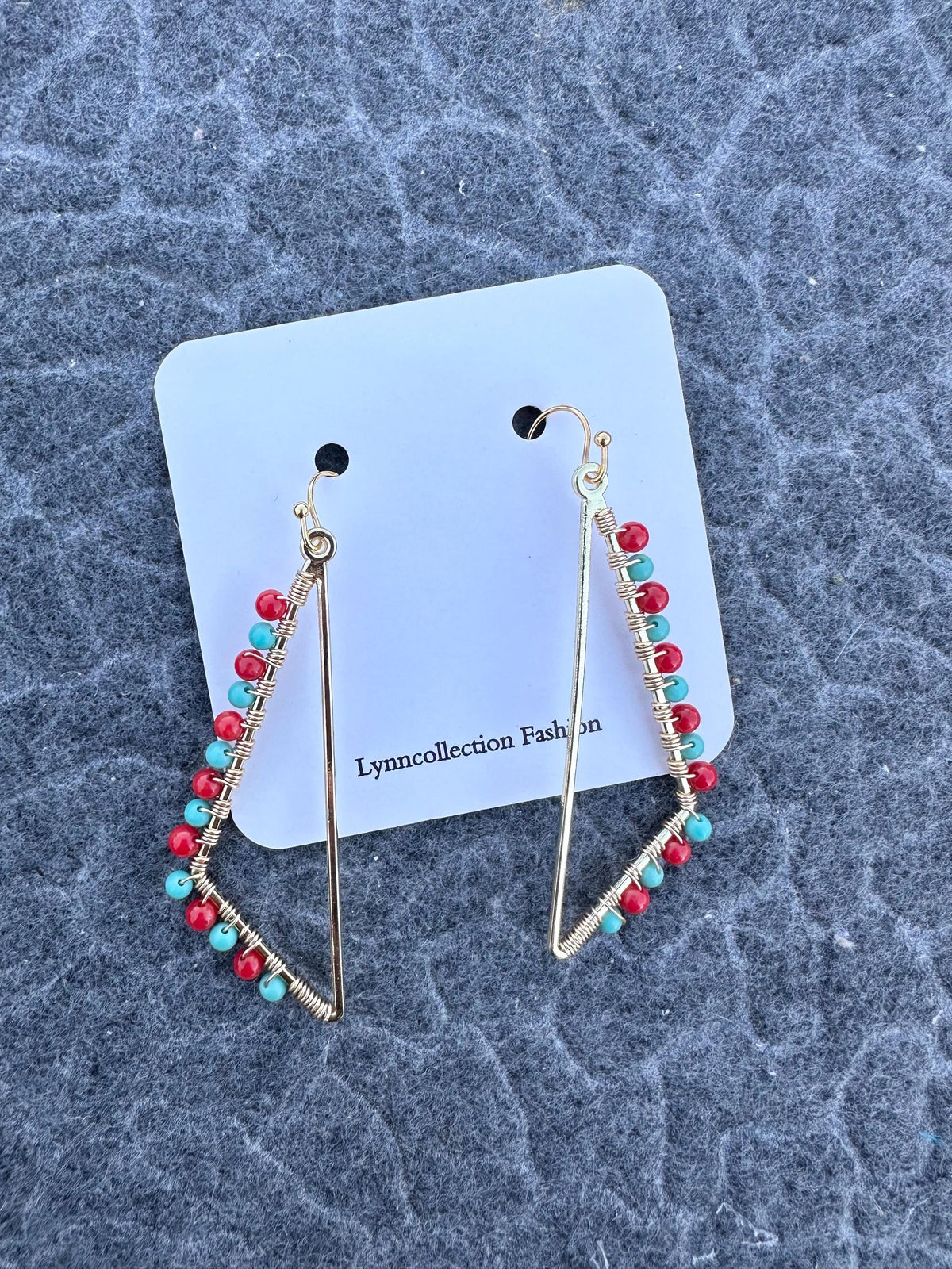 Handmade Gold Plated Dangle Earrings: Red Coral & Turquoise