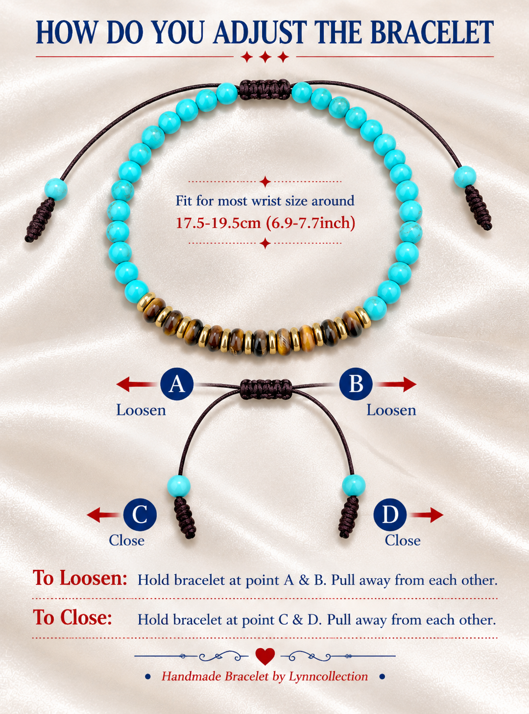 Handmade Bracelet for HIM OR HER. Made with 3mm turquoise, 2x3mm yellow tiger’s eye. 14K Gold Plated Spacer Beads, Adjustable knotted Cord