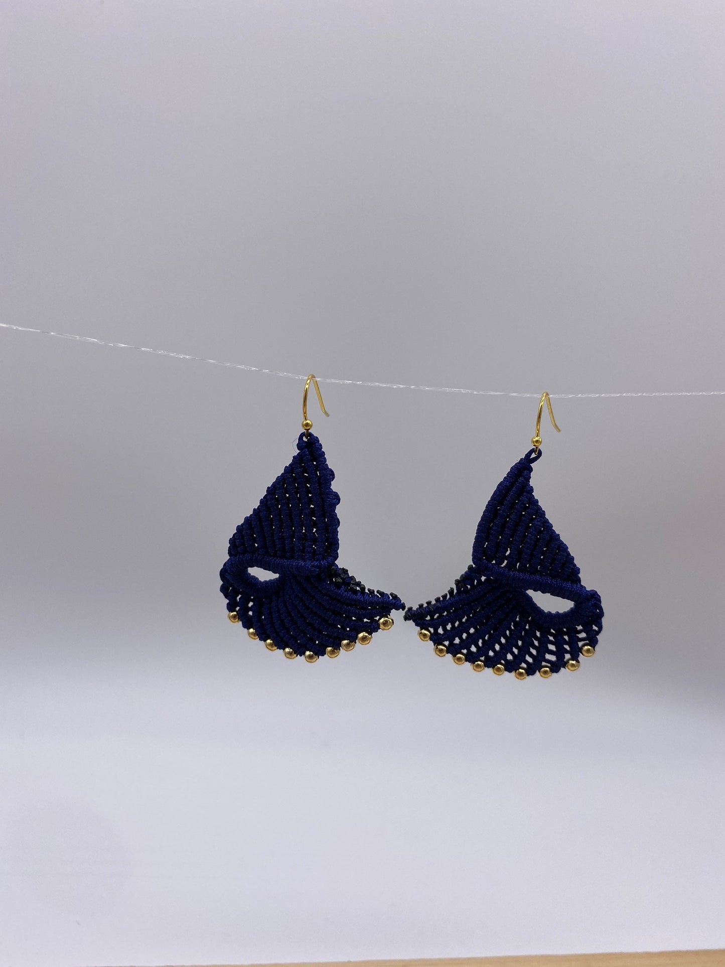 Navy Macrame Dangle Earrings: Bohemian Tribal Jewelry