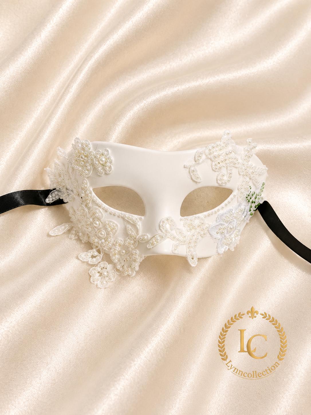 White Venetian Masquerade Mask: Mardi Gras, Halloween Ball (3.15"x7")