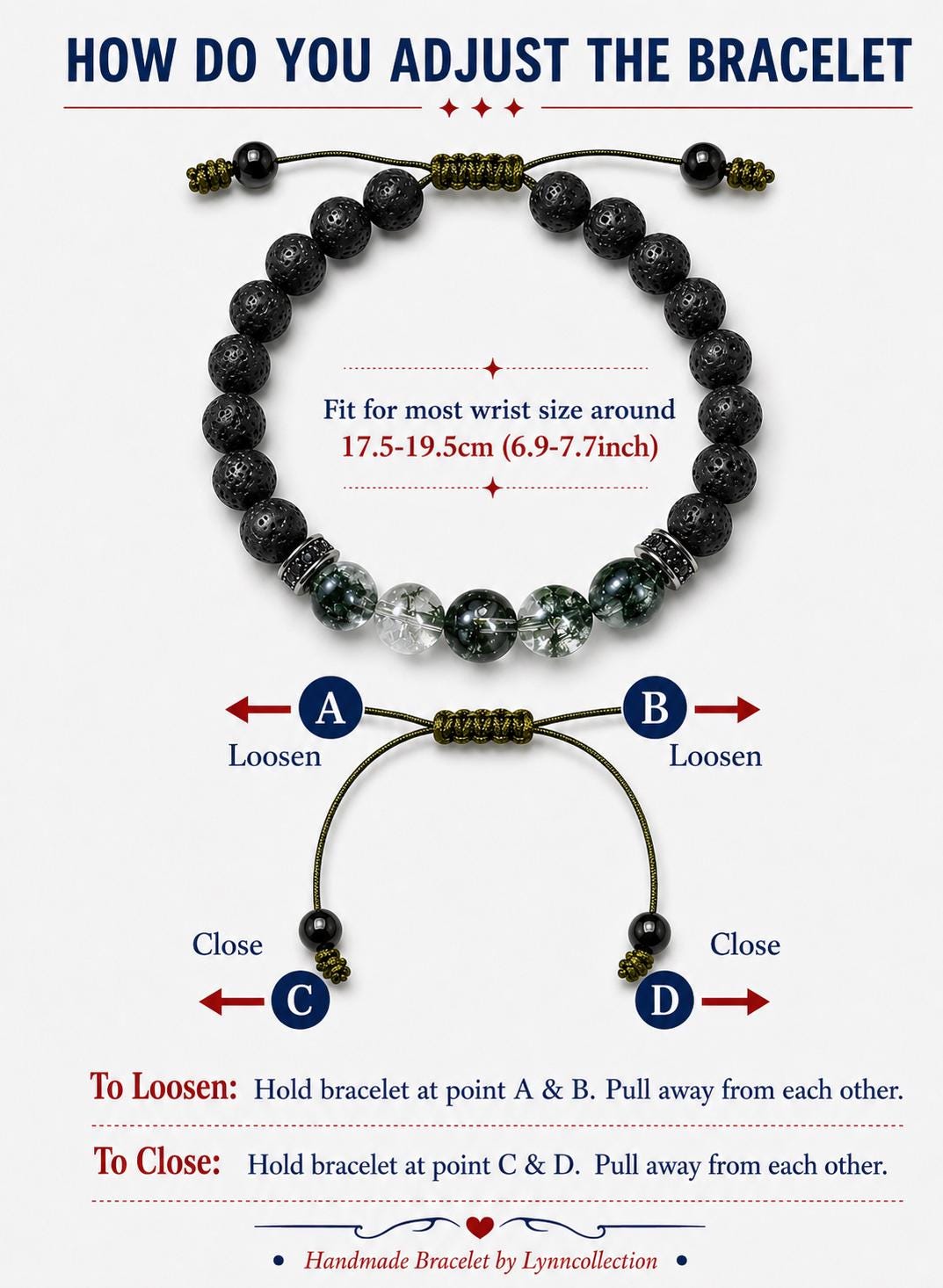 Bracelet for HIM AND HER. Made it with Black Lava Stone &  Green Phantom Quartz,Adjustable Knotted Cord
