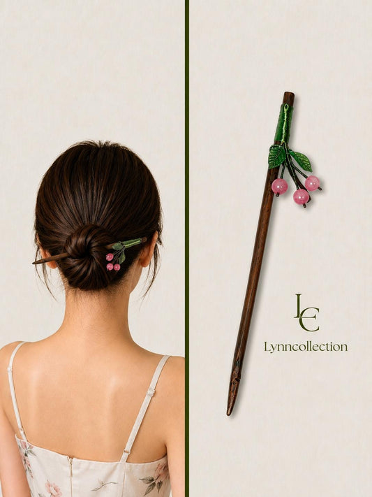 Vintage Hair Stick, Cherry Hairpin, ( coral gemstone) Ancient Style Costume Handmade bamboo Hair Accessory
