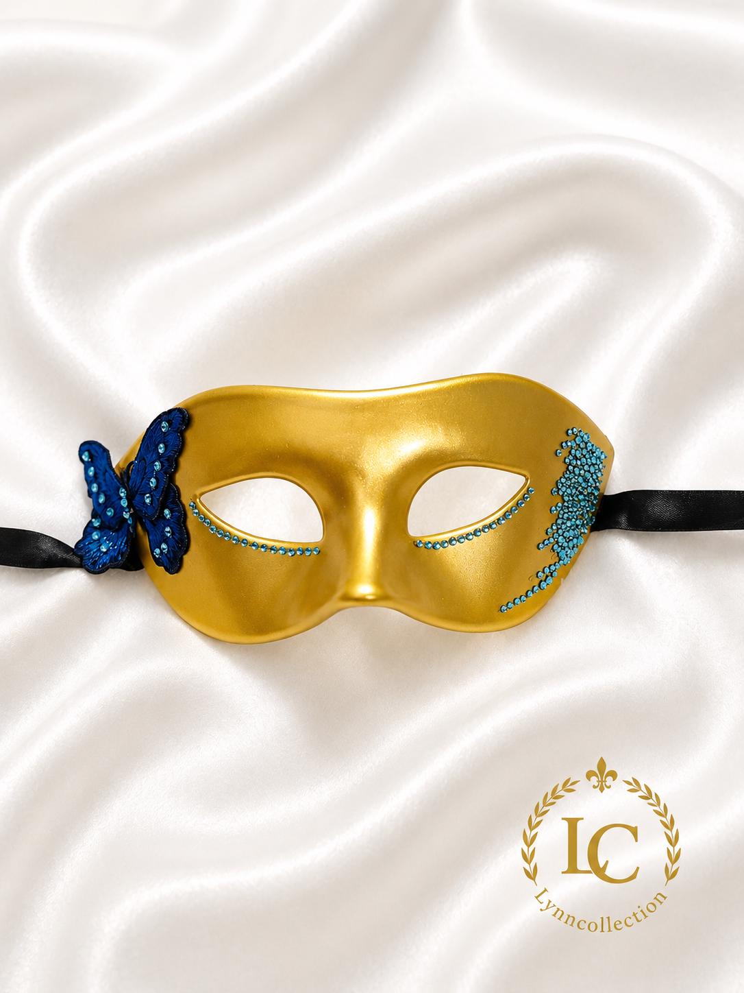 Blue Rhinestone Masquerade Mask: Butterfly Venetian Costume Ball Mask