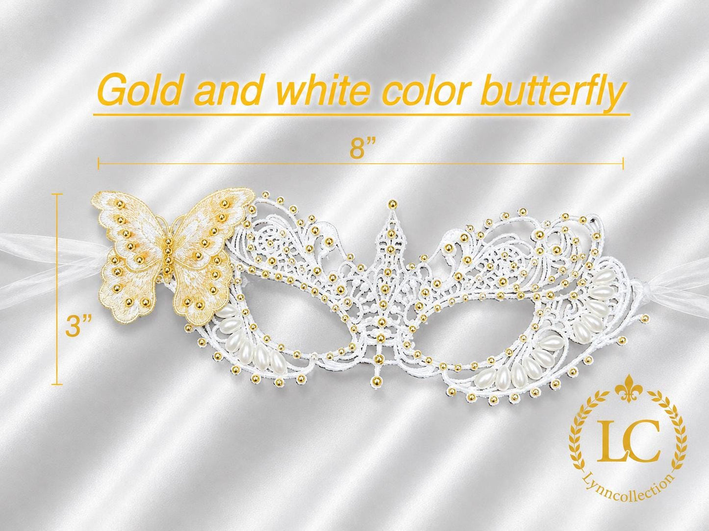 Embroidery butterfly Masquerade Mask, Women's Masquerade Mask, white Mask With gold resin beads and  Butterflies,Masquerade Ball Mask