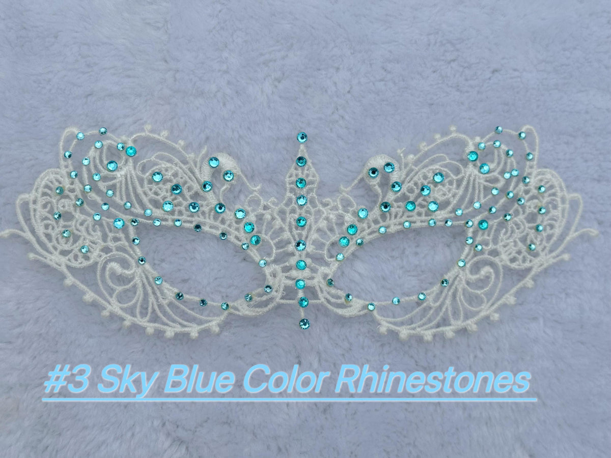 White Lace Masquerade Mask with Crystal Rhinestones, Venetian Eye Mask, Mardi Gras Mask, Wedding, Prom, Halloween Costume