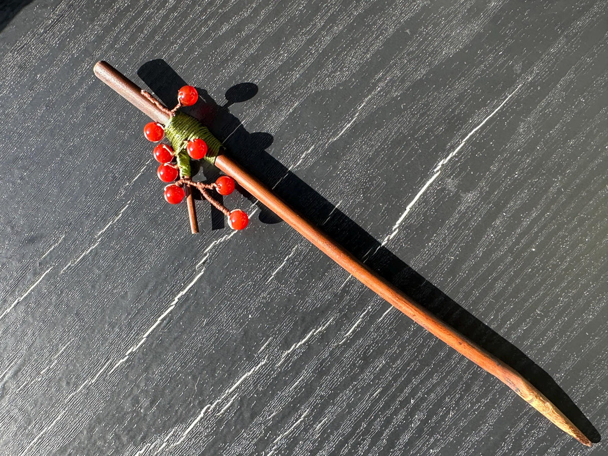Vintage Hair Stick, Cherry Hairpin, ( agates gemstone) Ancient Style Costume Handmade bamboo Hair Accessory