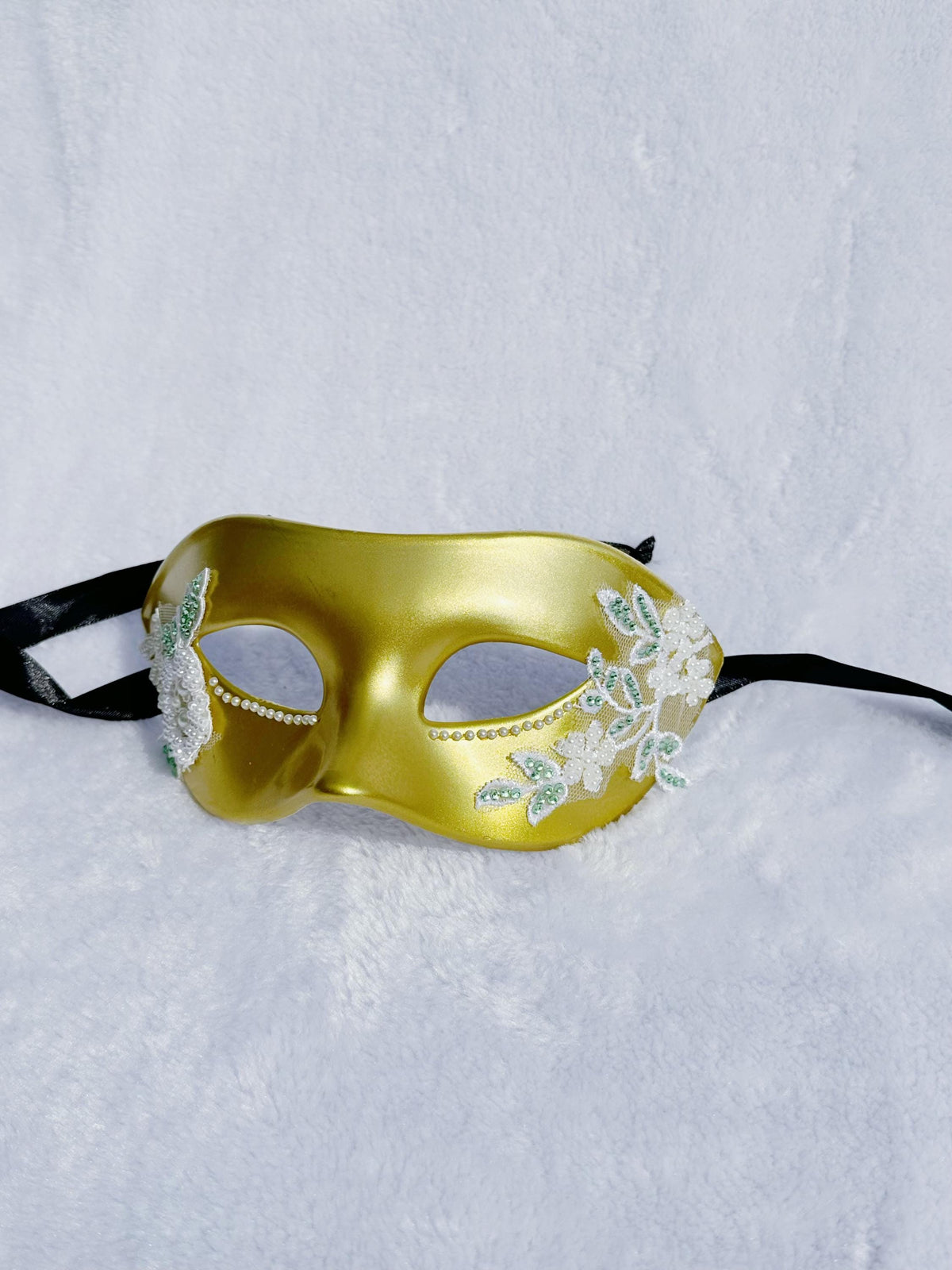 Gold Masquerade Mask with White Lace: Venetian Style Ball Mask