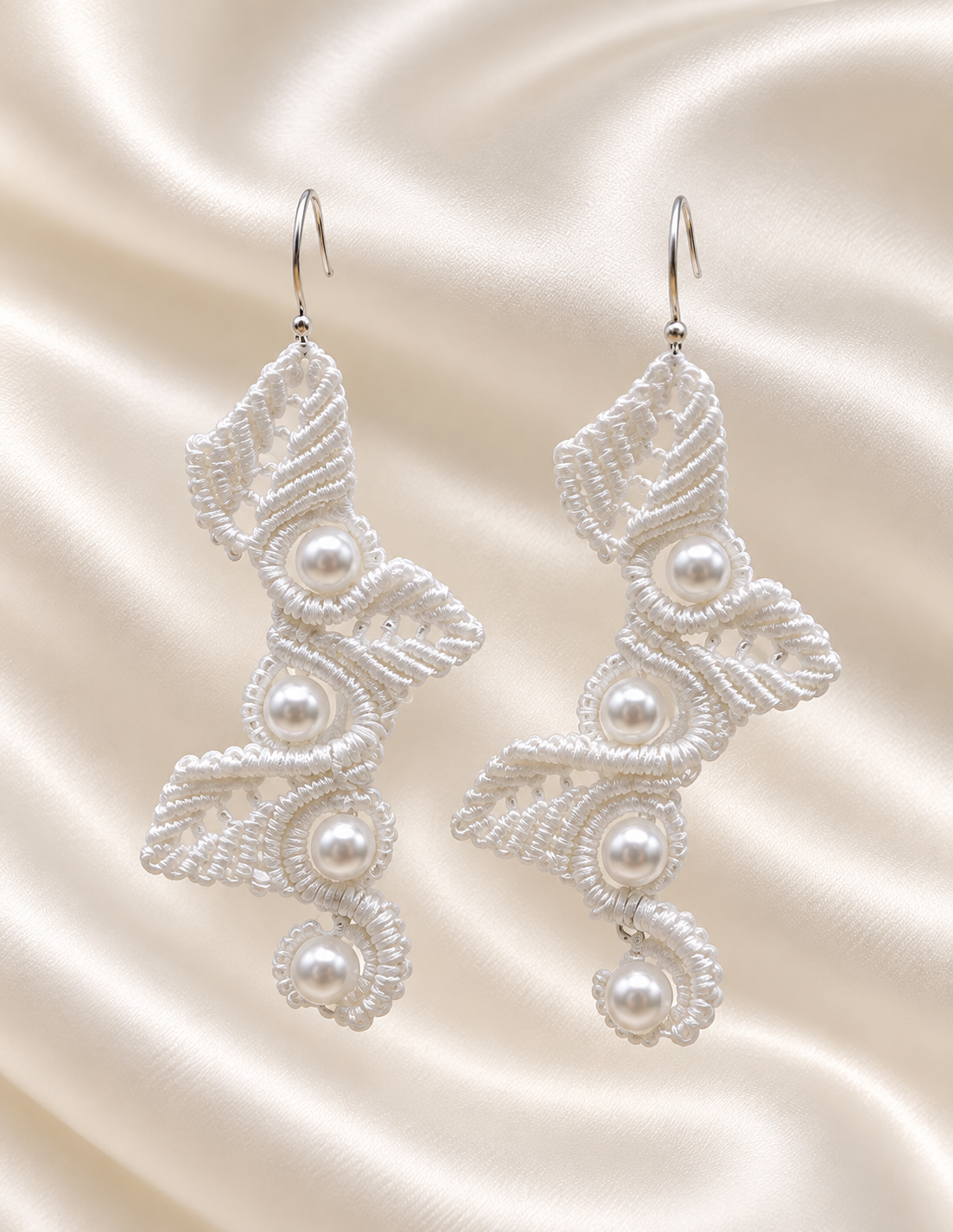 White color , Macrame Earrings, Bohemian Fashion, Tribal Ethnic Bellydance,  Handmade Earrings,Handmade Macrame, Dangle Earring,Macrame Jewelry