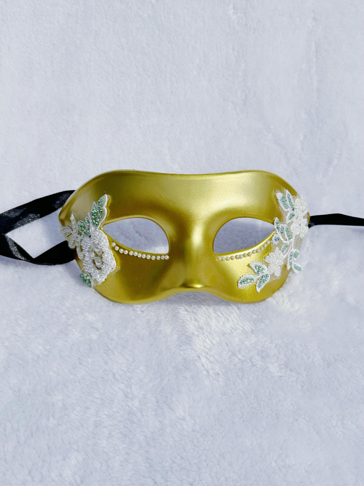 Gold Masquerade Mask with White Lace: Venetian Style Ball Mask