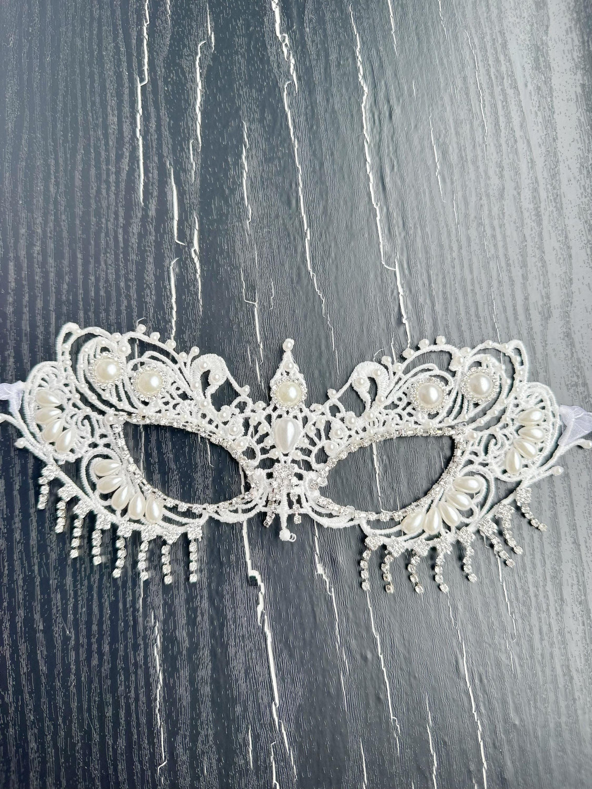 Lace Masquerade Mask, Embroidered Party Mask with white Resin beads and rhinestone, party mask