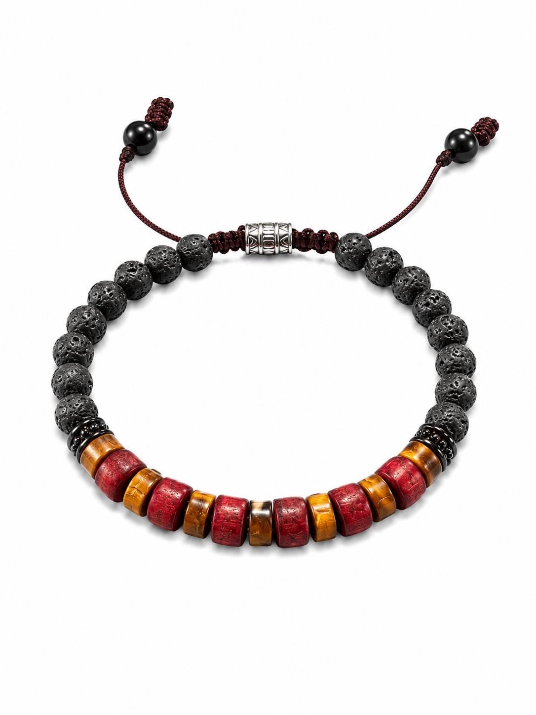 Lava Stone Beaded Bracelet for Him and Her – Tiger eye, Sandalwood, Lava Stones .   -Adjustable