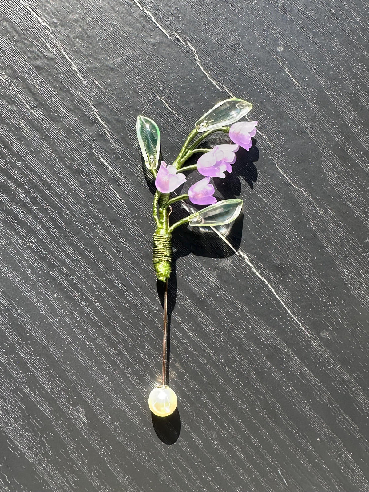Handmade Lily of the Valley brooch, ( purple color) with silk thread