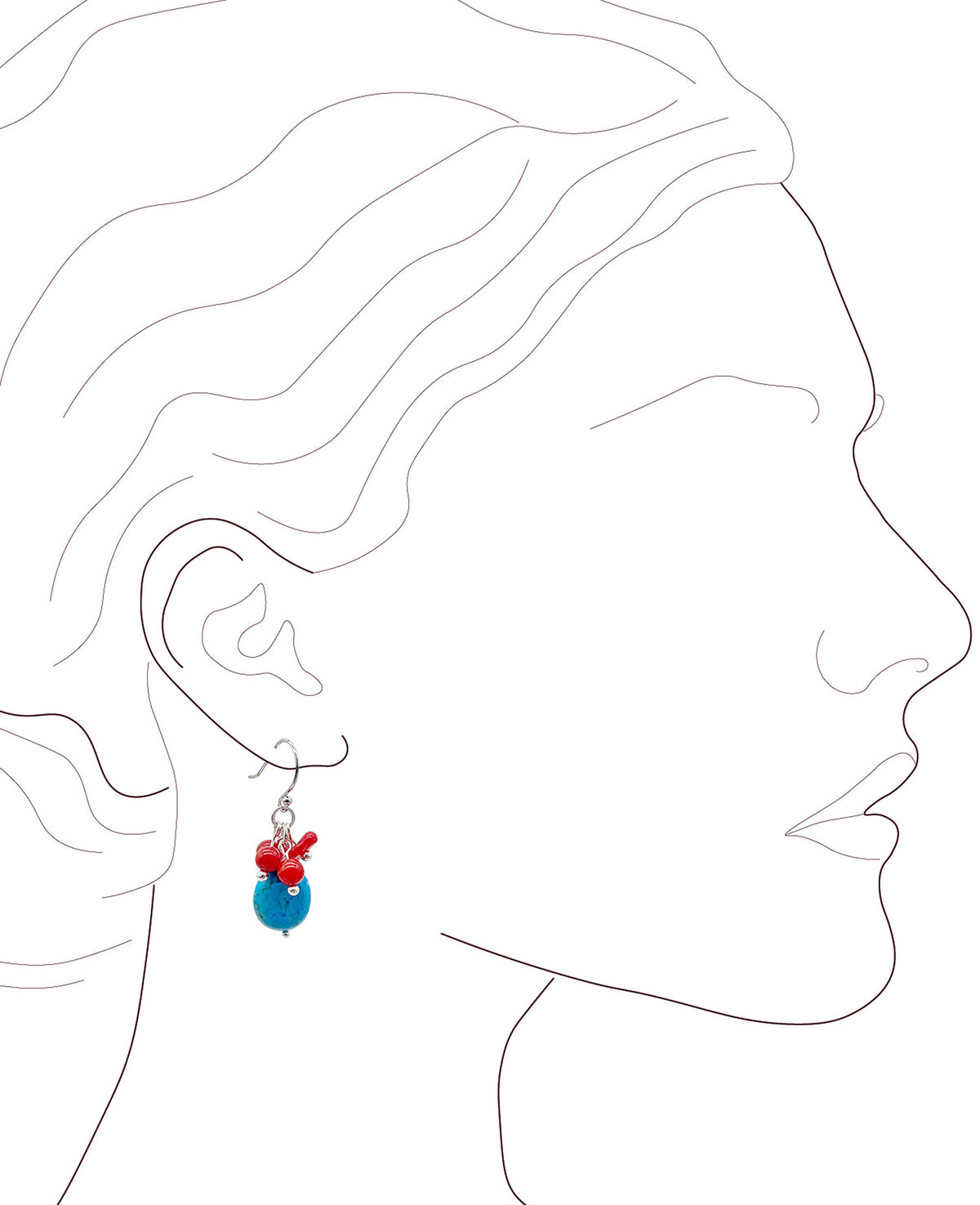 handmade earrings,  Dangle Earrings,  925 Sterling Silver  Hook with turquoise and red coral