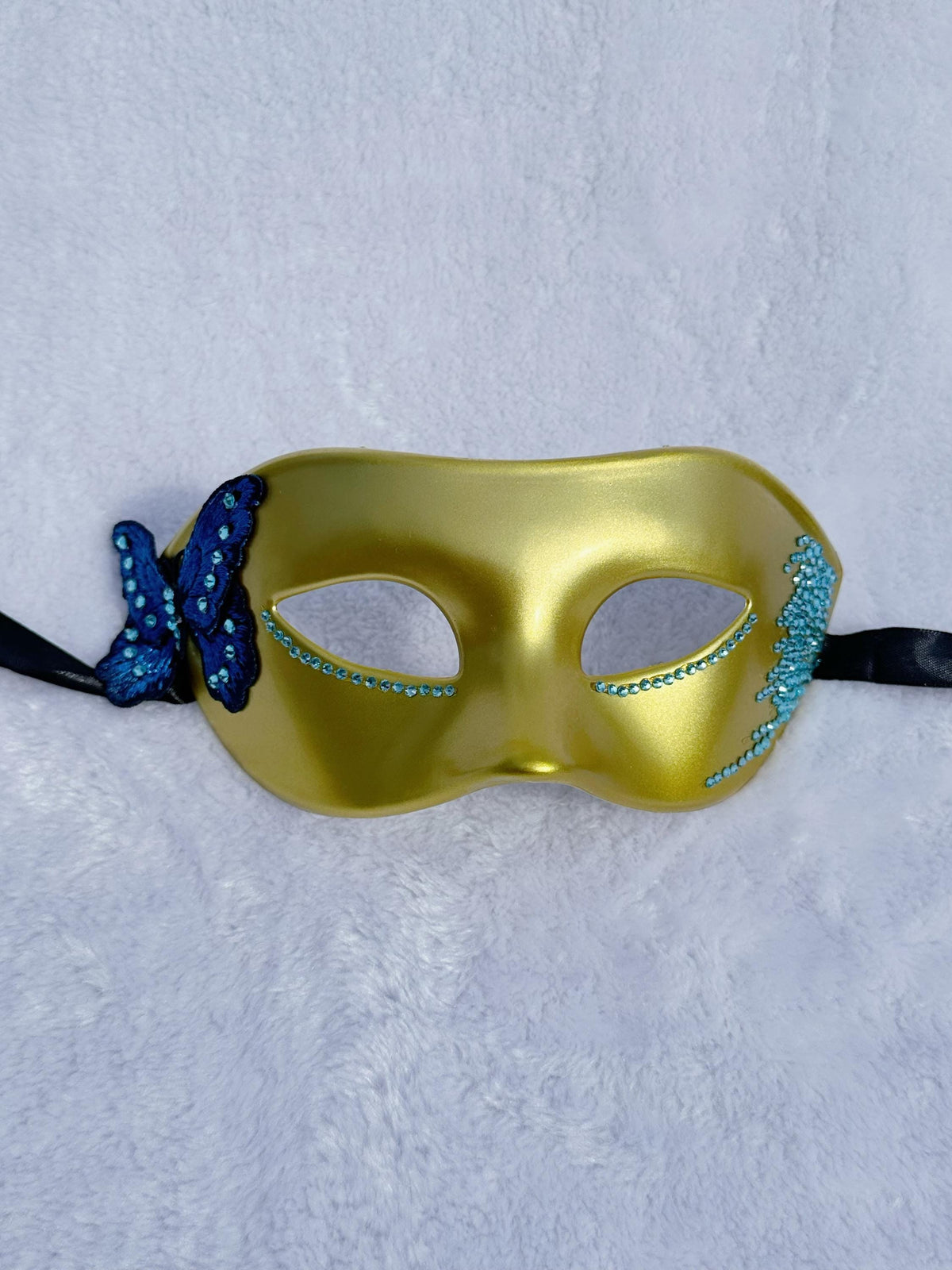 Blue Rhinestone Masquerade Mask: Butterfly Venetian Costume Ball Mask