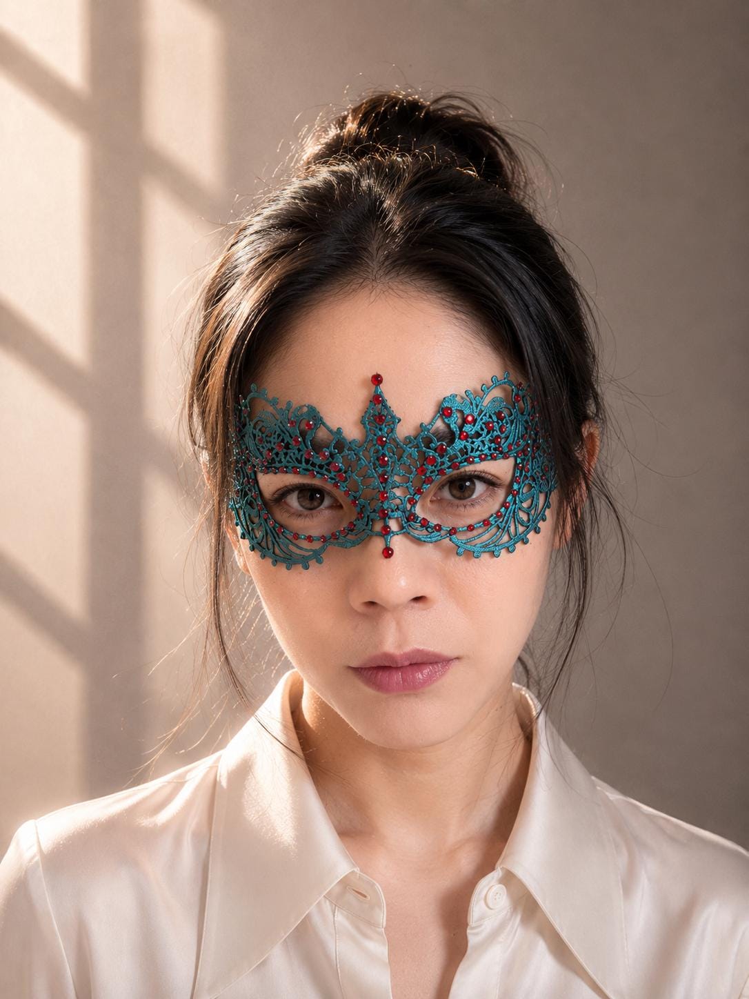 Turquoise Color Masquerade Mask, Rhinestone Venetian Eye Mask, Lace Costume Mask, Mardi Gras, Carnival, Prom, Halloween