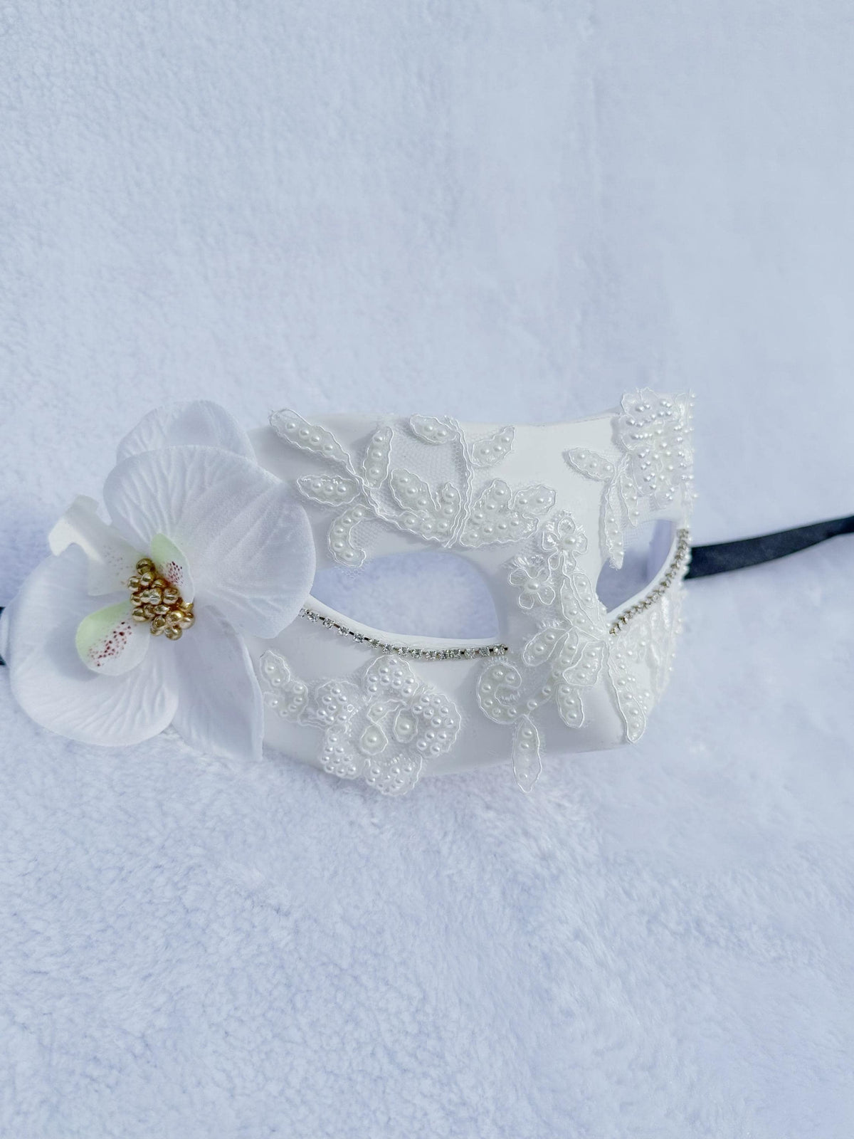 Lace Masquerade Mask: White Orchid Venetian Mask, Mardi Gras Ball (3.15"x7")