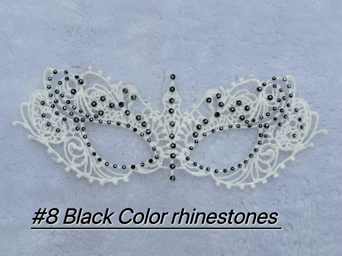 White Lace Masquerade Mask with Crystal Rhinestones, Venetian Eye Mask, Mardi Gras Mask, Wedding, Prom, Halloween Costume