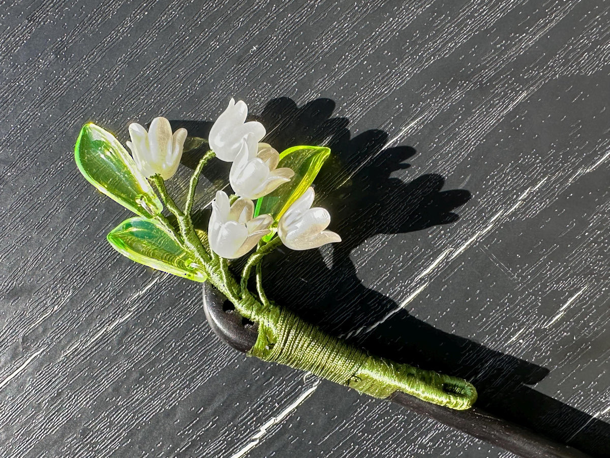 Vintage Hair Stick, lily of the valley Hairpin, Ancient Style Costume Handmade wooden Hair Accessory
