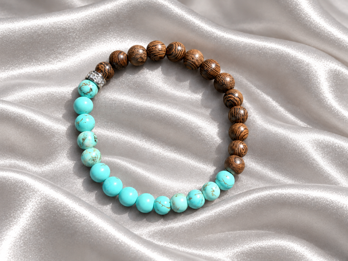 Bracelet for HIM AND HER, Made it with 6mm  Sandalwoods and 6mm Turquoise, Elastic stretch cord