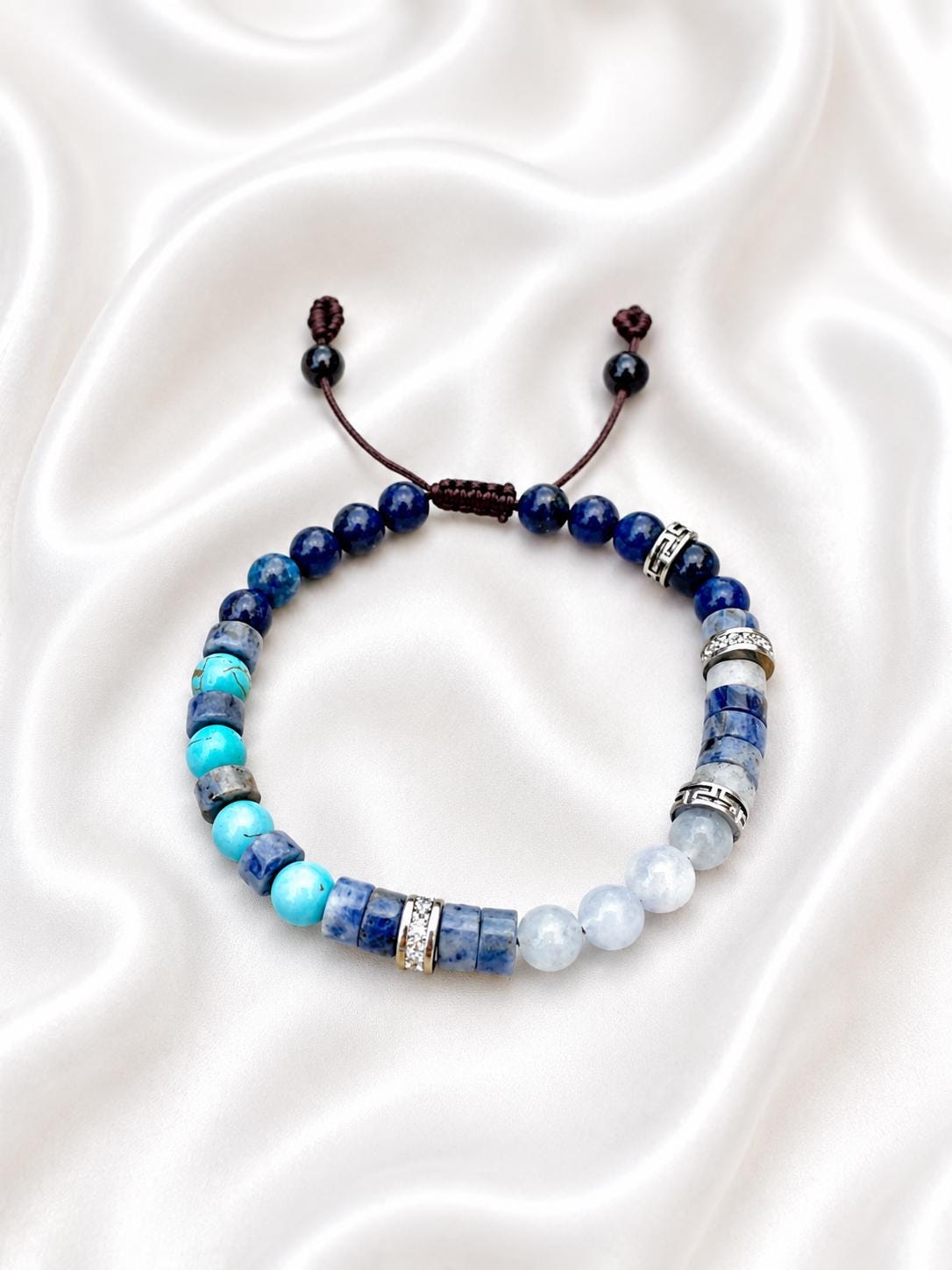 Gemstone Bracelet for HIM OR HER. Made it with Black Agate, 6mm Red Tiger’s eye beads. Adjustable Knotted Cord