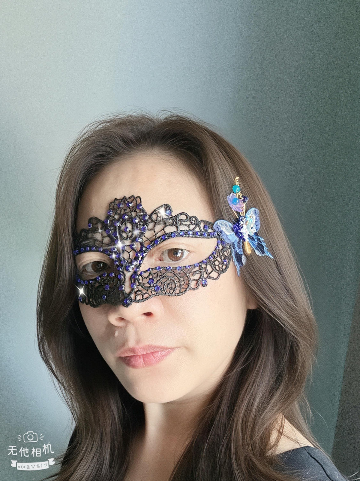 Navy Blue Butterfly Lace Masquerade Mask, Handmade Venetian Eye Mask with Rhinestones, Fairy Costume Mask for Halloween, Prom & Ball