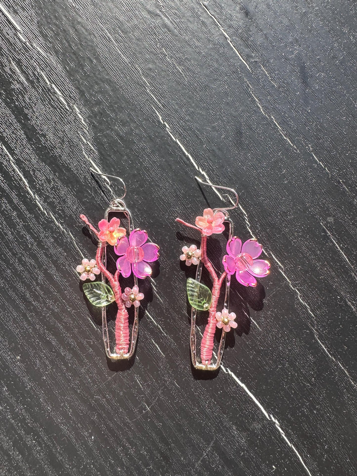 Gold Plated, cherry blossom, size: 2 1/4” Length X 3/4” wide