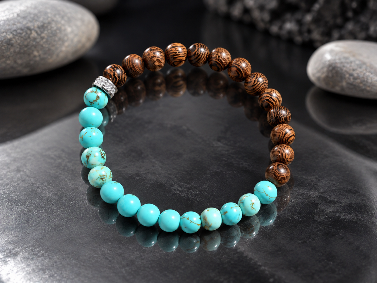 Bracelet for HIM AND HER, Made it with 6mm  Sandalwoods and 6mm Turquoise, Elastic stretch cord