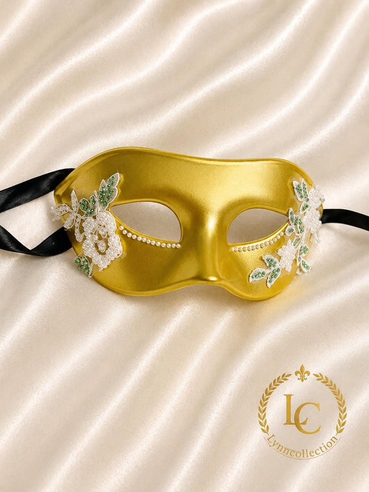 Gold Masquerade Mask with White Lace: Venetian Style Ball Mask