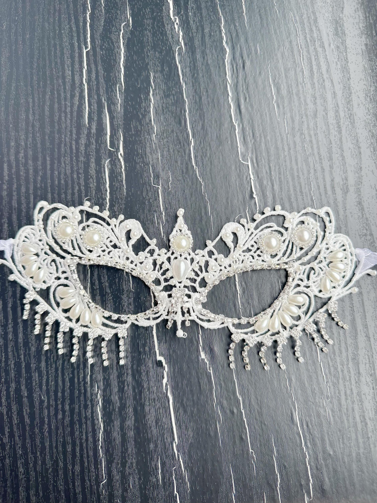 Lace Masquerade Mask, Embroidered Party Mask with white Resin beads and rhinestone, party mask