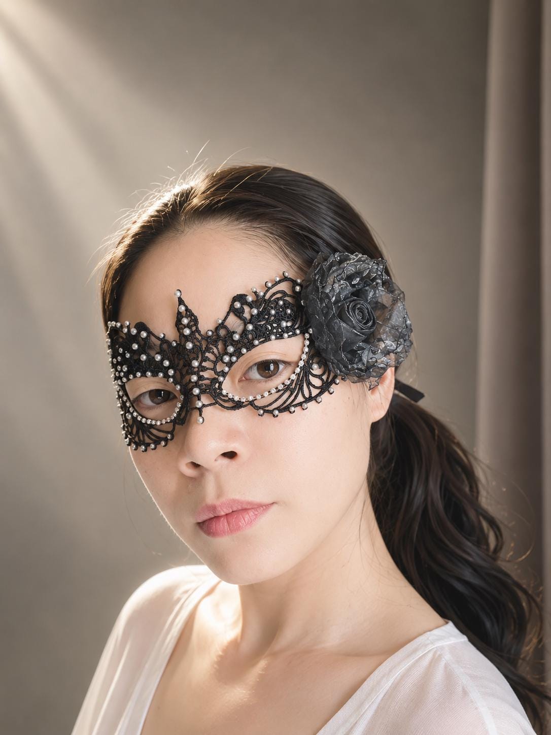 Black color Masquerade Mask with silk flower and rhinestones, Women's Masquerade Mask, Masquerade party Masks, Halloween party mask