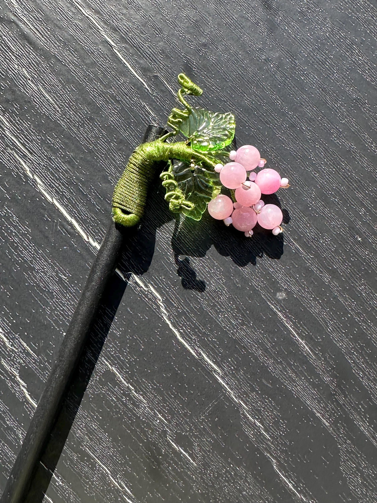 Vintage Hair Stick, Grape Hairpin, (light purple Kunzite gemstone) Ancient Style Costume Handmade Wooden Hair Accessory