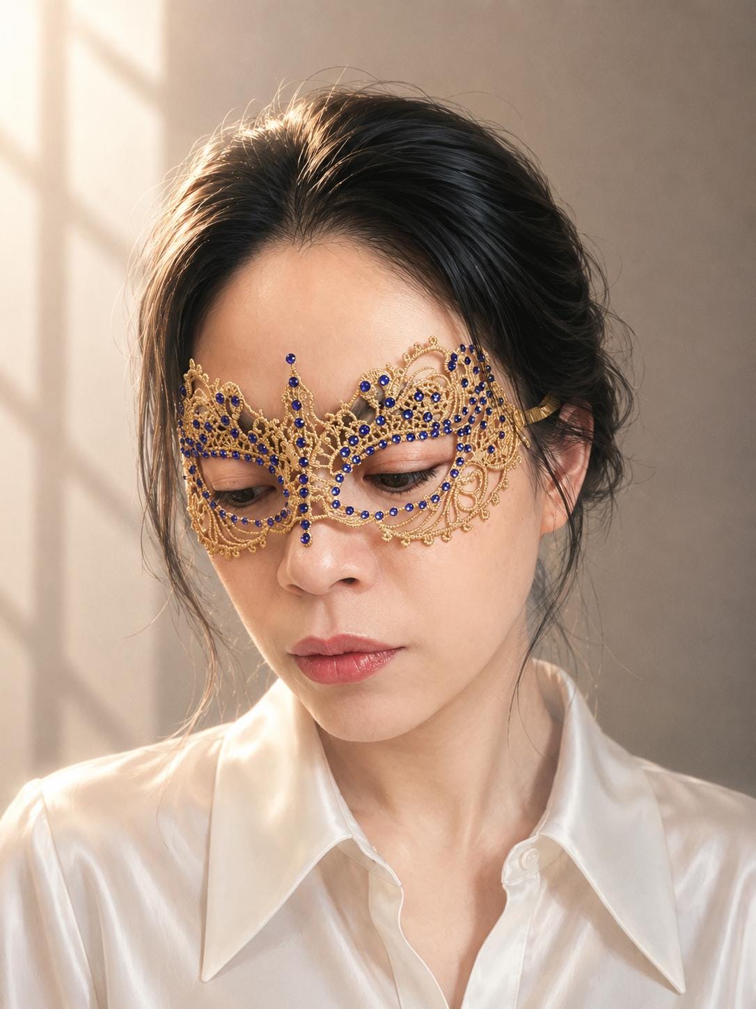 Lace Masquerade Mask with Rhinestones, Embroidery mask,
